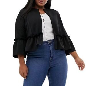 New Look Curve Black Ruffle Open Jacket US14